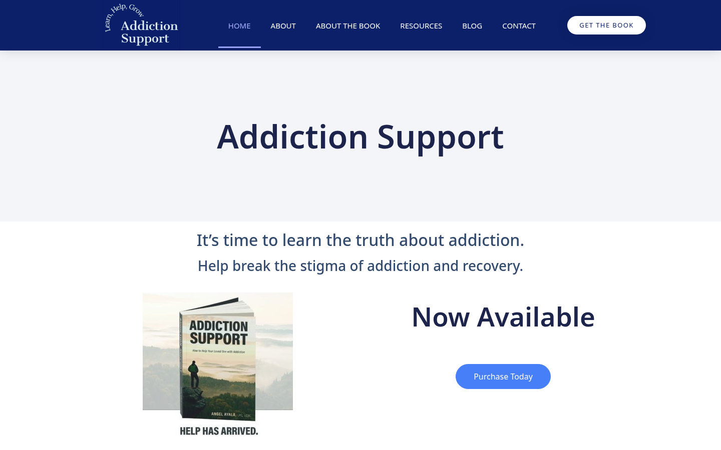 The Addiction Support website screenshot
