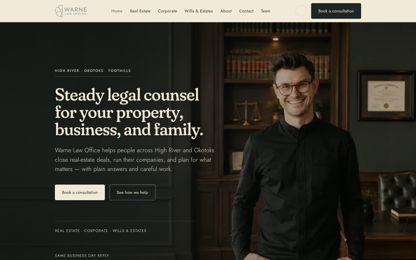 Warne Law website screenshot